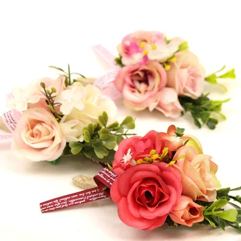 פרחים מלאכותיים בדש החתונה החתן הפרח פרחים צמיד שושבינה פרחי משי הסיכה נישואין סיכות