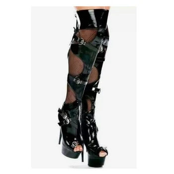 שחור מסמר עיצוב חלול מגפיים הבוהן ציוץ עקב גבוה דק אופנתי סקסי הרומן סגנון קיץ 2023 אישה נעלי Zapatillas Mujer