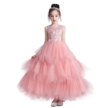 שמלת מסיבת ילדה שמלת נסיכת שמלת נסיכת בנות ביצועים השמלה פונצ ' ו שמלת ערב O-צוואר קצר שמלת נשף