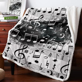 תו מוסיקלי מוסיקה, שחור לבן מתפצפץ שמיכות שמיכות צמר לחורף שמיכה אישית שמיכות סדינים
