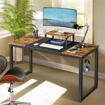תעשייתי שולחן מחשב עם צג עמוד, כפרי חום/שחור מסה דה ordenador דה escritorio escritorio de oficina